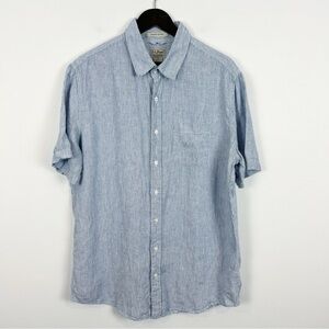 L.L. Bean 100% Linen Striped Short Sleeve Button Down Size Large Tall